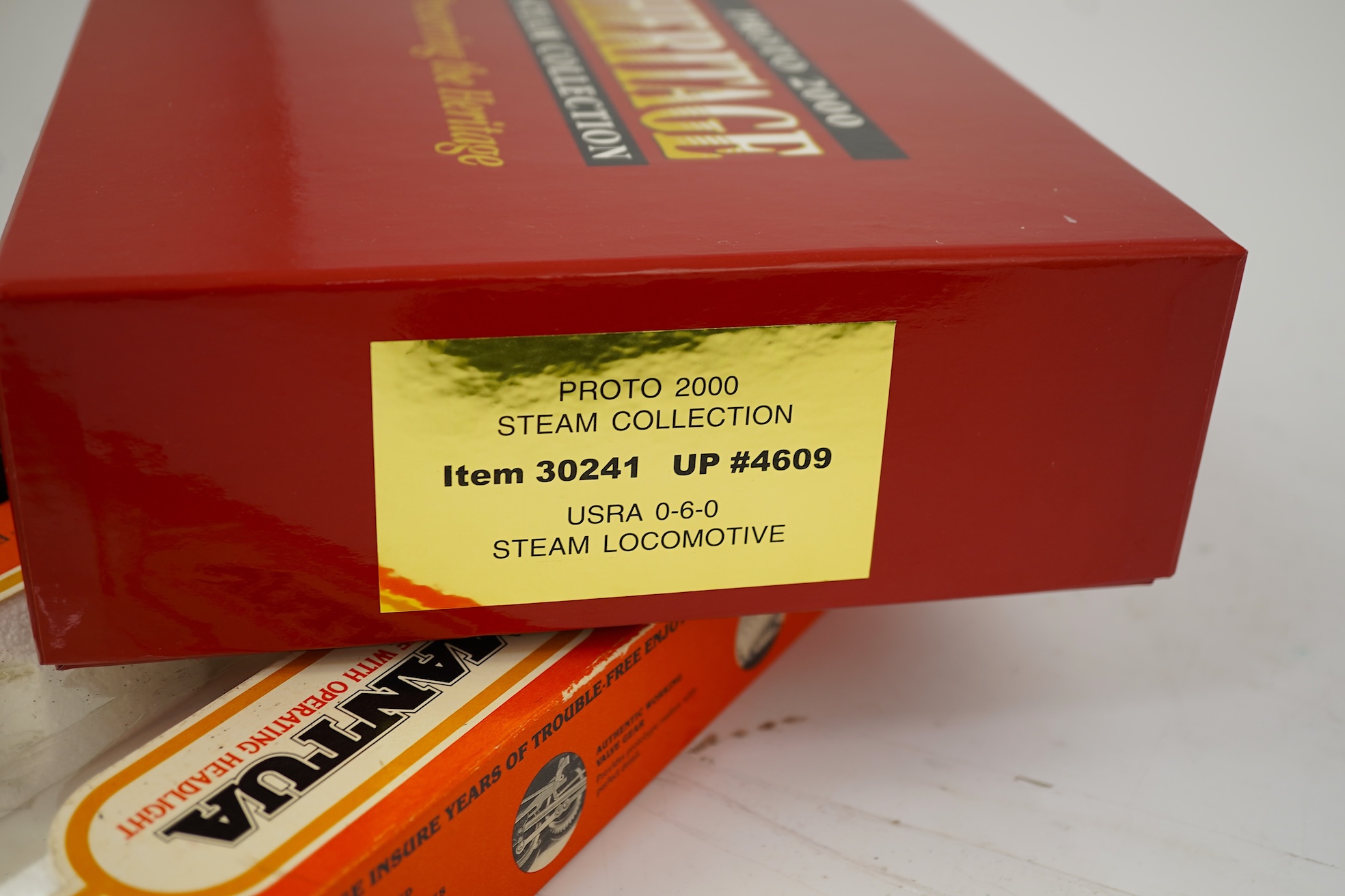 Two boxed HO gauge Union Pacific locomotives; a Proto 2000 Heritage Steam Collection USRA, 4609, 0-6-0 locomotive with bogie tender, together with a Mantua Consolidation, 396, 2-8-0 locomotive with bogie tender, both pow